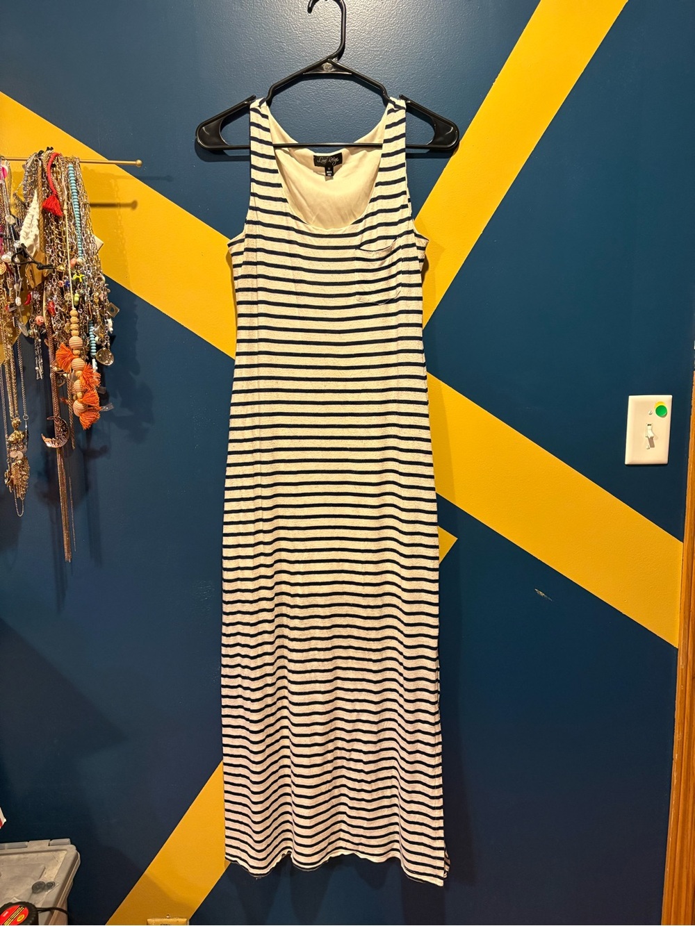 Love Reign Navy & Cream Stripe Maxi Dress EUC